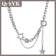 QrhYK Shiny Star Layered Tassel Choker Necklace Y2k Jewelry For Women Fashion Pentagram Color Chain 