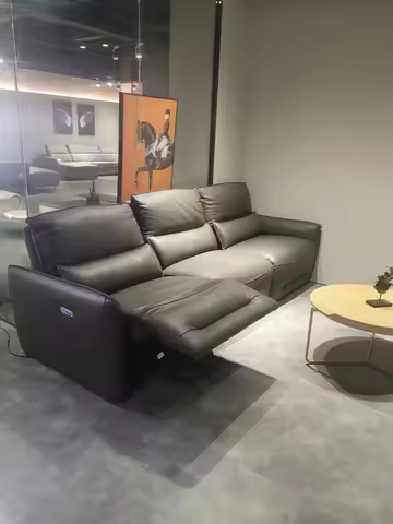 Luxury Dual Motor Genuine Leather Electric Recliner Sofa 3-Seater Power Reclining Couch Adjustable B