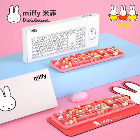 Kawaii Miffy Rabbit Wireless Keyboard and Mouse Set Cute Cartoon Wireless Keyboard and Mouse Set Com
