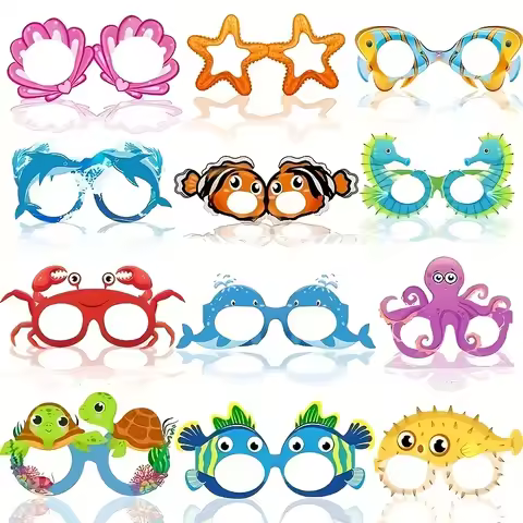 12Pcs Ocean Animal Party Favors Under Ocean Paper Glasses Ocean Animal Photo Props for Fishing Birth