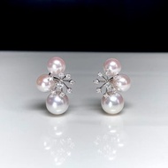 蒲公英鑽石akoya天然珍珠海水珍珠雙珠18k金耳釘18k金珍珠耳環