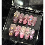 Y2k Handmade Manicure Y2k Sweet Hottie Flame Manicure Nail Art Bow Love Fake Nails Wear Nails