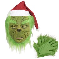 Grinch Costume Set Green Monster Mask Gloves Christmas Halloween Party Outfit
