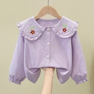 Girls' Shirt Blouse Kids Girl Cotton White Blouse Long Sleeve Top Blouse Collar Shirt Korean Fashion