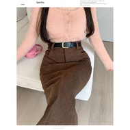 Chân váy cạp cao váy dài vải nhung cổ điển phong cách thu đông váy xẻ hông chân váy thẳng dành cho n