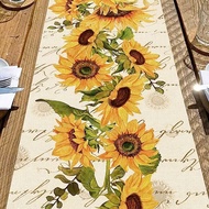 1pc Autumn Sunflower Table Runner - Vintage Farmhouse Floral Decor, Machine- Line Rectangular Table 