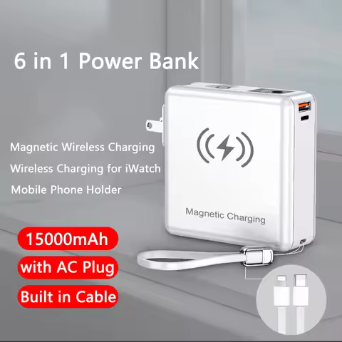 15000mah Magnetic Power Bank with AC Plug Portable Charger External Battery for iPhone Xiaomi Huawei