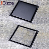 100% Brass Black Shower Drain Invisible Bathroom Ducha Drains Cover Trap Tile Insert Square Anti-Odor Floor Waste Grates 10X10cm