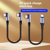dreamedge13 Short Type C to Type C Charging Cable Angled Tip Rapid Power Delivery Wire Line Nylon Br