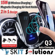 Q3 15W Qi Wireless Charging / Magnetic Charging Car Fast Charger Auto-Clamping Air Vent Phone Mount 