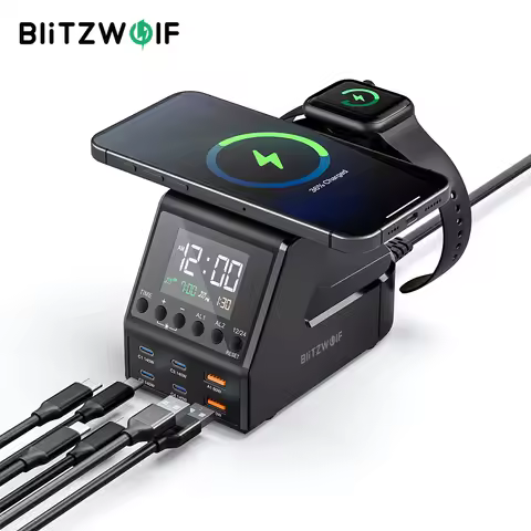 [GaN]Blitzwolf BW-FW10 240W 10-in-1 Wireless Alarm Clock Charger 2USB-A+4USB-C PD3.1/3.0 QC4.0/3.0/2