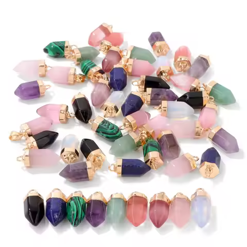 7x14mm Bullet Shape Natural Stone Pendants Rose Quartzs Opal Lapis Lazuli Charms Pendant for Jewelry