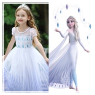* Kids Girl Princess Dress Frozen 2 Elsa Long Dress With Sequins For 3-10 Years Old Girls Halloween Birthday Party Dress *