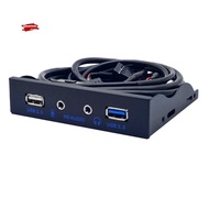 USB 3.0 Hub PC Front Panel Adapter with HD Audio 3.5mm Earphone Jack Mic Black