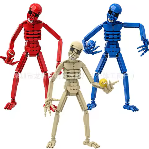 Red Blue Colorful Smiling Ball Pixel Falstyed Vertyed Monster Model Building Block Toys Skeleton Str