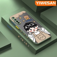 YIWESAN เคสสำหรับ Realme XT เคส X2 Realme ตัวการ์ตูนหมีมีน้ำค้างแข็งโปร่งใสขอบสี่เหลี่ยมด้านข้างแข็งรูปแบบกล้องปลอกซิลิโคนกันกระแทกเคสนิ่ม