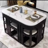meja makan motif marmer kayu jati