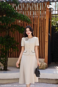 Set Áo Vest Và Chân Váy Xoè Nữ UNIVTH Công Sở Cài Hoa Thanh Lịch 5UVB1502H - 5UCXB212 - BE0 - Uni Ko