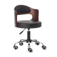 辦公椅時尚椅子木製現代升降旋轉椅(黑皮面+深啡木)