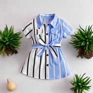 Baju Kemeja Tunik Salur Biru 1-6tahun Pakaian Anak Perempuan