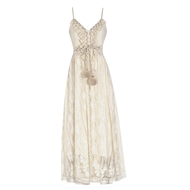 High End Dress Romantic Vacation Retro Cut Out Tassel Lace Bohemian Long Dress Mesh Suspender Dress 