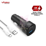 Vivan VCC07 Car Charger 48W Dual Port Fast Charging with Type-C Cable Original