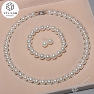 Viviann 10mm Sea Shell Pearl Necklace Jewelry Set Baroque Pearl Necklace Bracelet Earring For Women 