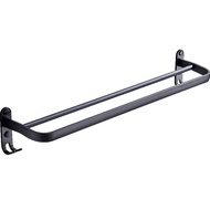 【AiBi Home】-60 cm Wall Mount Black Towel Rack Aluminum Double Rod Towel Bar with Hook for Home Hotel Bathroom Shower Accessories