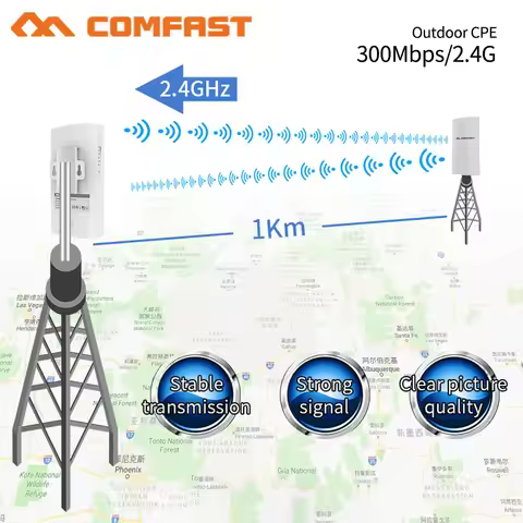 COMFAST 1KM 300Mbps Long Range Extender Wireless Bridge CPE 2.4Ghz Outdoor Wifi Access Point Signal 