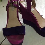 粉紫撞色楔型高跟涼鞋