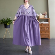 Oladivi Plus Size Women Clothing Fashion Floral Printed Purple Dress 2025 Summer Casual Loose Oversi