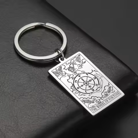 Jeshayuan Fortune Tarot Card Pendant Keychain Astrology Amulet Stainless Steel Key Chain Birthday Pa
