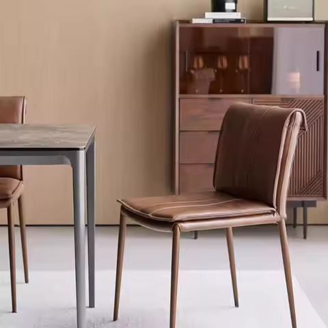Nordic Minimalist Style Faux Leather Dining Chair with Sturdy Metal Legs Upholstered Side Chair for 