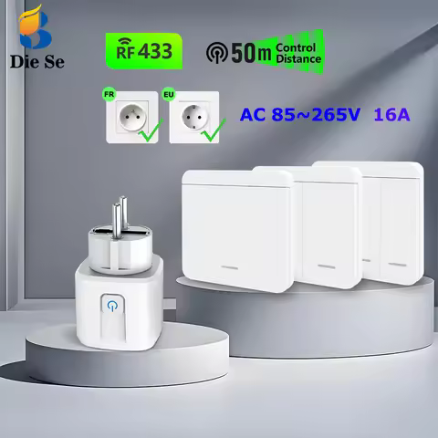 RF Wireless Smart Plug 110V 220V 16A High-power Socket and 86 Wireless Push Button Wall Switch with 
