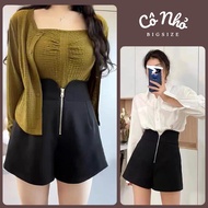 Shorts Women's Bigsize High Waist Wide Leg A-Line Stand Form Solid Satin Fabric Zipper Q24