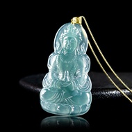Jade guanyin Necklace Pendant Jadeite Pendant 天然翡翠项链吊坠 缅甸玉A货蓝水度母观音吊坠 玉石项链吊坠 佛牌項鏈 高端男女款玉坠 冰种18K金扣头挂件 
