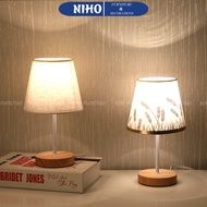 Vintage style Niho wooden base linen table lamp, USB plug, led bulb, bedroom decoration NHD21037