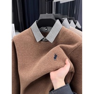 Fake two-Piece Shirt Fake two shirts Thick One-Piece Fleece Men's Sweater Shirt Collar Fake two-Piec