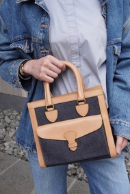 【VintageShop solo 日本直送 中古包】Christian Dior   手提包 米白色 藍色 皮革 帆布 方形 fwaghn