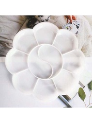 1入組白色梅花形水彩畫盤,適用於丙烯、水彩、膠彩顏料繪畫