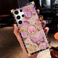 1ชิ้น ลายผีเสื้อและดอกไม้สีชมพูประดับพลอยเทียมแบบแบน 2D ไม่ใช่ลาย 3D, ที่วางโทรศัพท์, เคสโทรศัพท์สี่