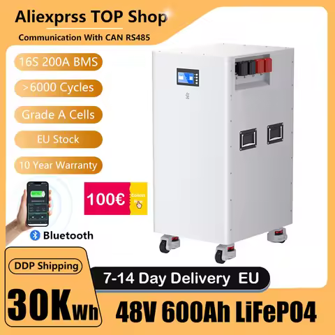 48V 600Ah LiFePO4 Battery Lithium Battery 51.2V 600Ah 30KW 6000+Cycles Bluetooth BMS CAN RS485 LED D