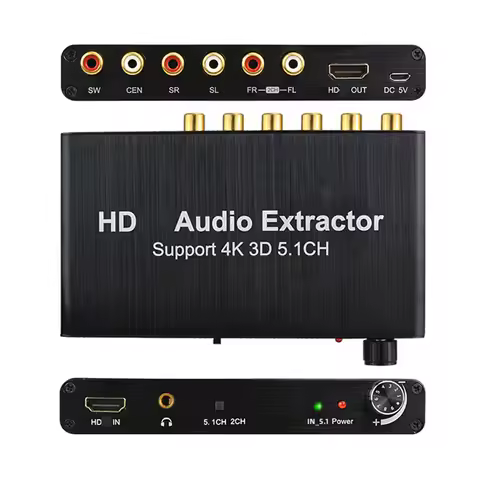 5.1CH HD Audio Extractor Decoder HD to 3.5mm RCA 5.1 Channel Sound Extractor Amplifier Analog Conver
