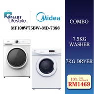 【COMBO】Midea Washer (7.5KG) MF100W75BW / (8.5KG) MF100W85BW / (9.5KG) MF100W95BW + 7KG Dryer MD-7388