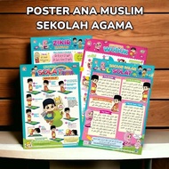 Ana Muslim Poster Sekolah Agama - Asmaul Husna Jawi Doa Harian Wuduk Solat Zikir Rukun Iman Islam Ra
