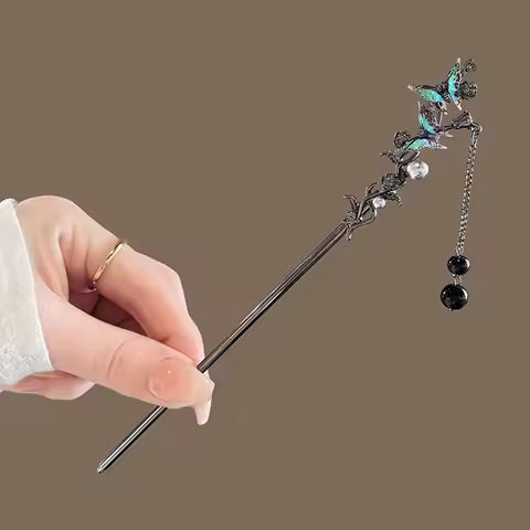 Flower Hairpin Neo-chinese Style Hair Sticks Ink Colored Flower Tassel Hair Stick For Women Elegant 