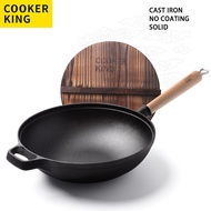 COOKER KING《No Coating》Traditional Cast Iron Wok Uncoated Cast Iron Cookware With Lid ,30cm