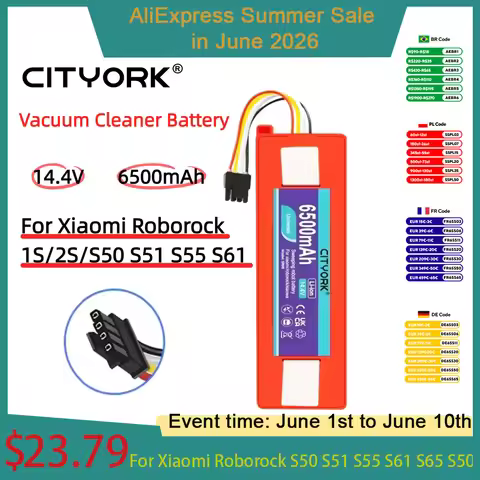 14.4V 6500mAh BRR-2P4S-5200S Vacuum Cleaner Battery For Xiaomi Roborock S50 S51 S55 S61 S65 S50 Msx 