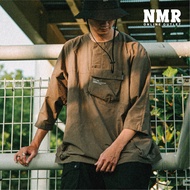 MANIA Three-Quarter Sleeve Cotton Large Pocket Light Gray/Dark Brown 22a/W 3/4 Pullover