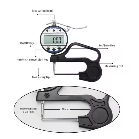 Shahe 0-10 mm Digital Tube Thickness Gauge Electronic Thickness Meter Thickness Tester